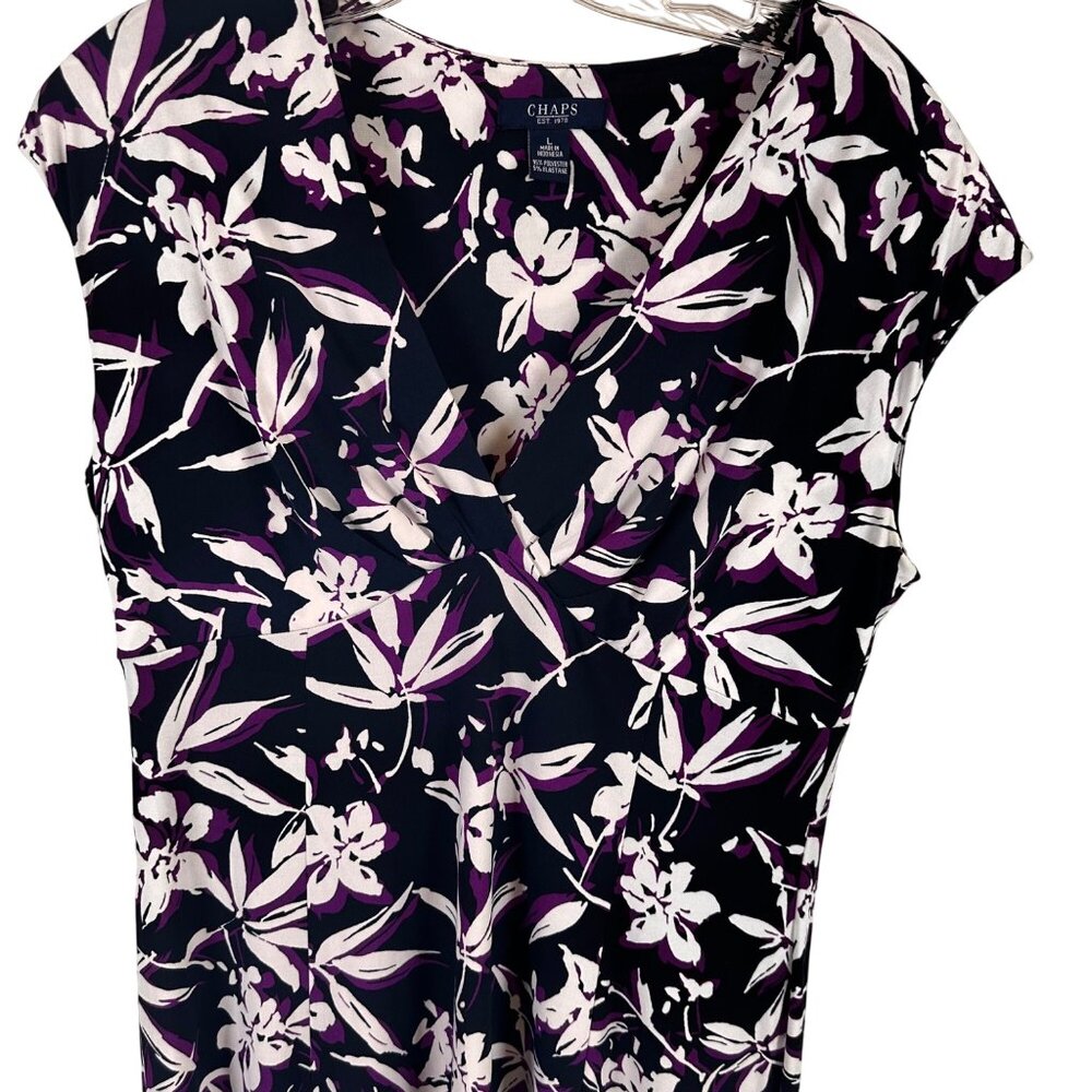 Chaps Size L Womens Floral Maxi Dress  Navy & Purple & White